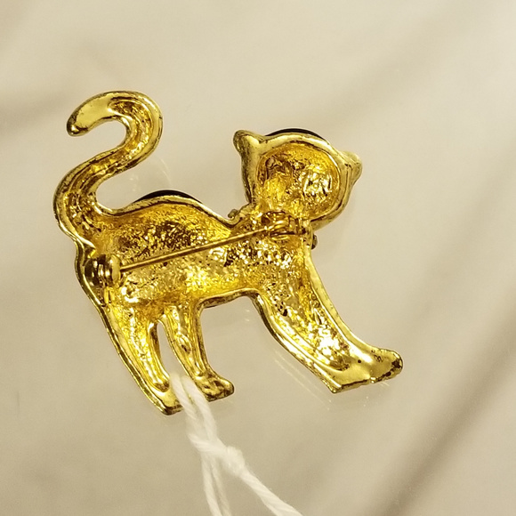 NWT Black Gold Cat Pin Brooch Glass Crystal Collar - Picture 5 of 8
